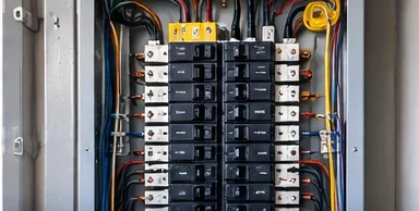 Residential electrical panel with circuit breakers